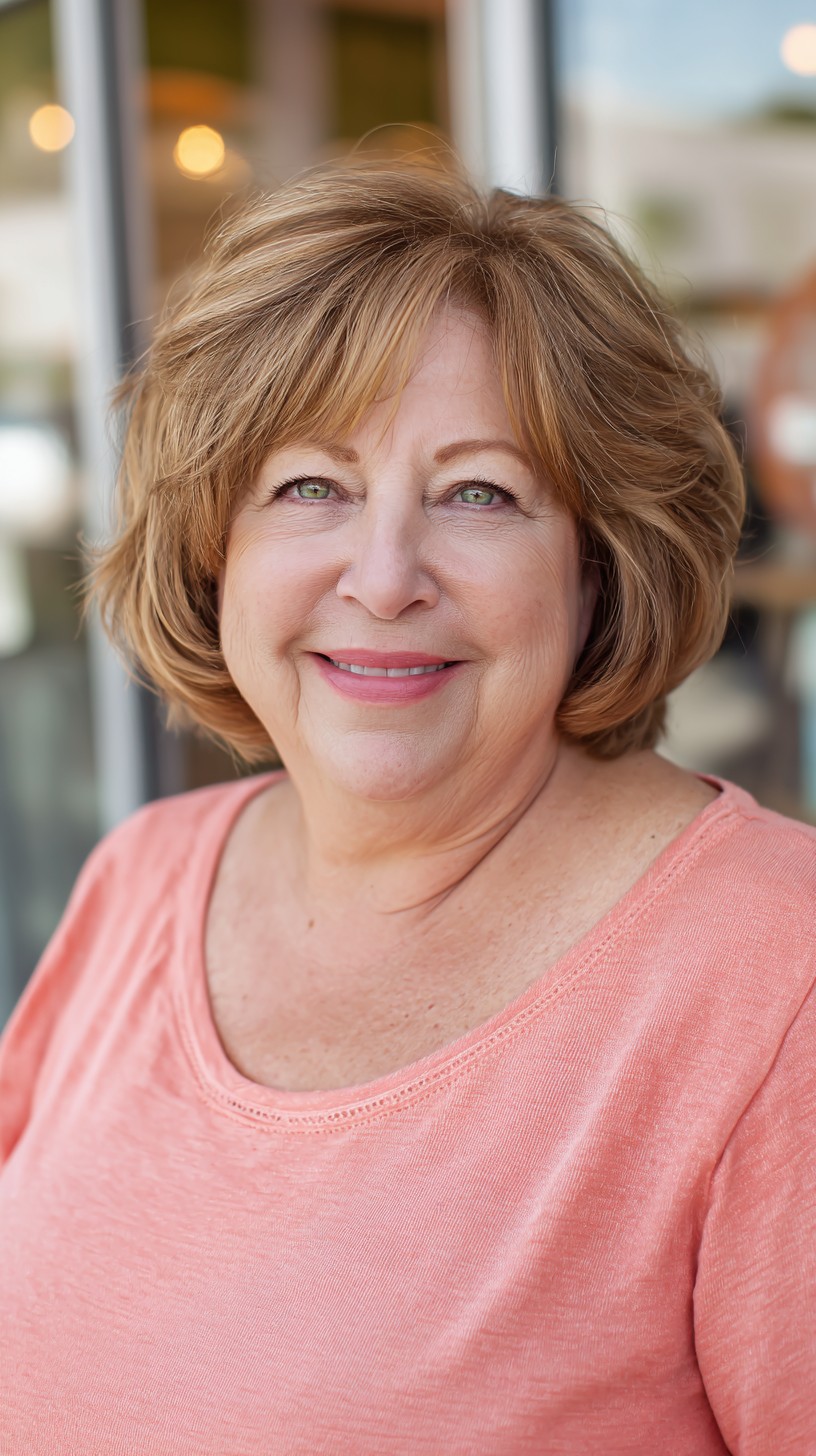 Flattering Copper Layered Bob for Mature Women
