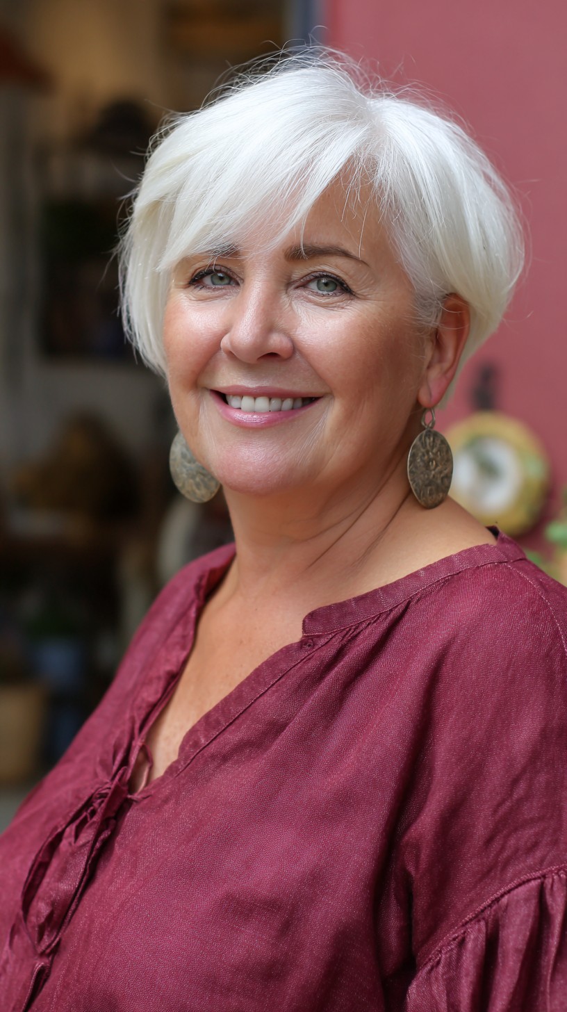 Gleaming Platinum Textured Bob for Elegant Mature Women