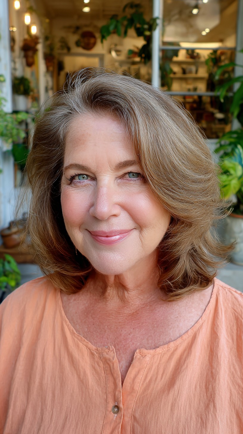 Graceful Mid-Length Style with Soft Curls