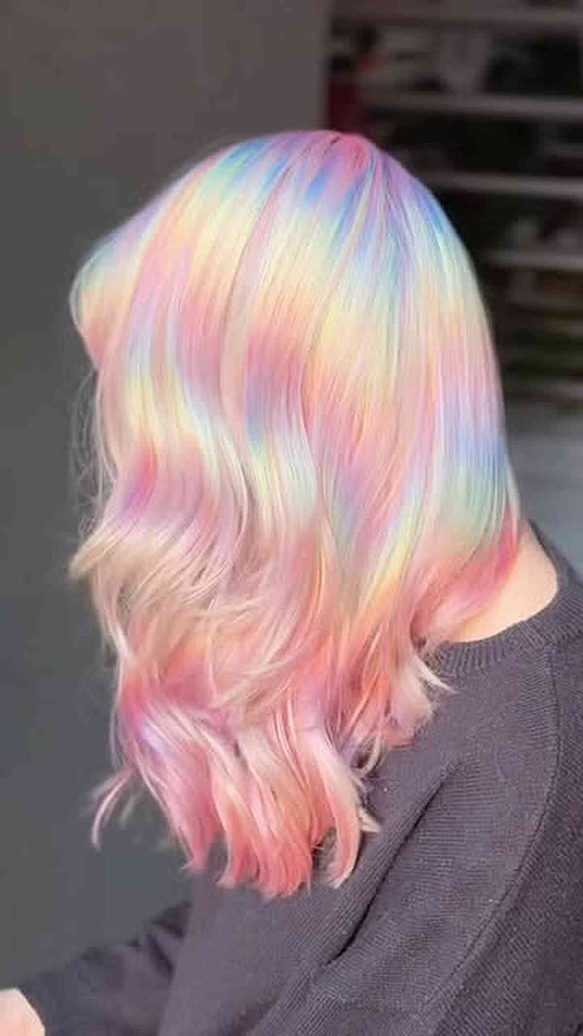 Pastel Rainbow Layered Wavy Hair
