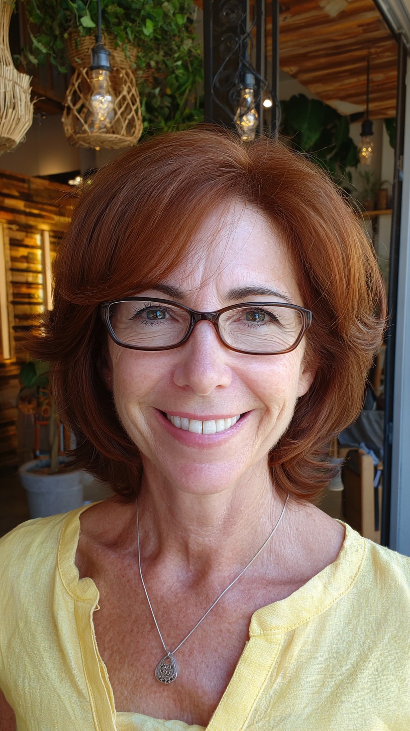 Rich Auburn Layered Lob for Trendy Seniors