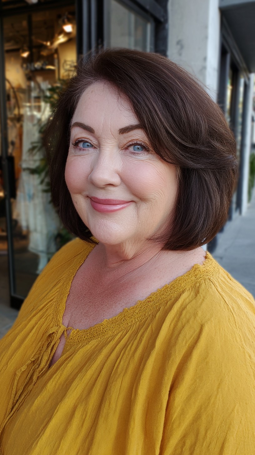 Rich Chestnut Bob with Gentle Face-Framing Layers