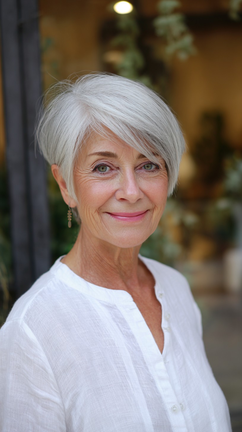 Silver Textured Pixie with Side-Swept Bangs