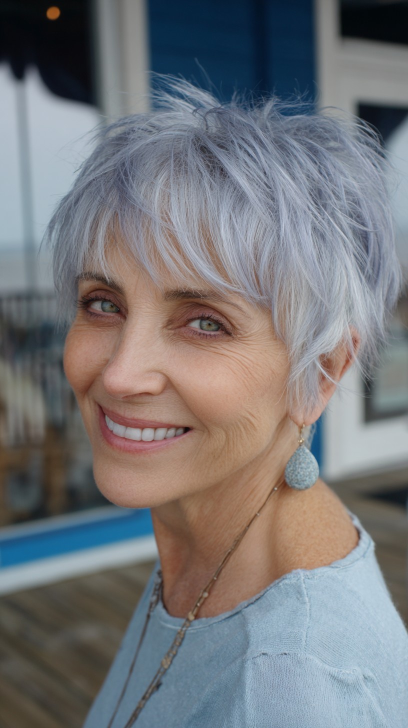 Silver Whispers Textured Pixie Cut