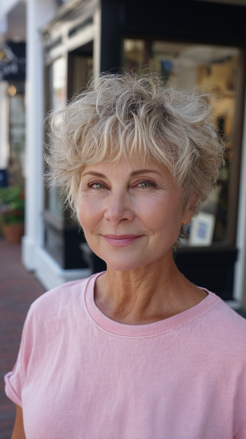 Soft Ash Blonde Layered Pixie with Natural Texture