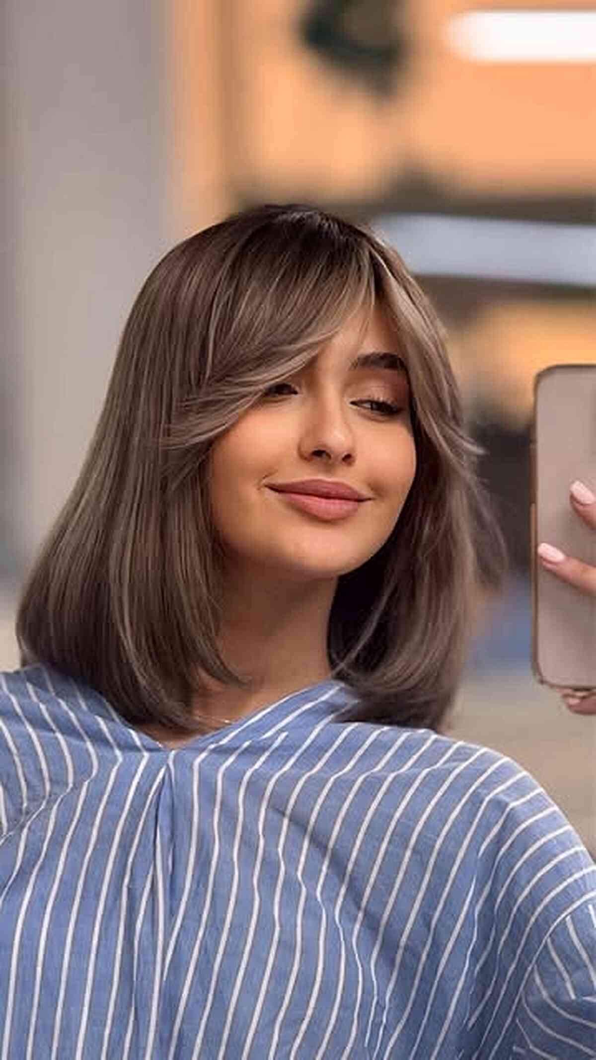 Soft Layered Lob with Curtain Bangs