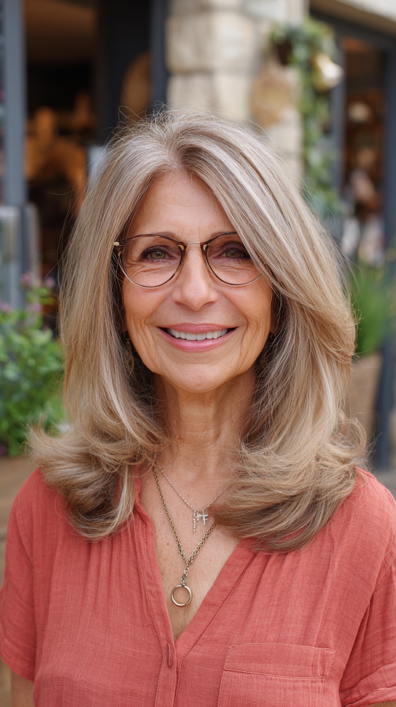 Soft Natural Blonde Waves with Sleek Glasses