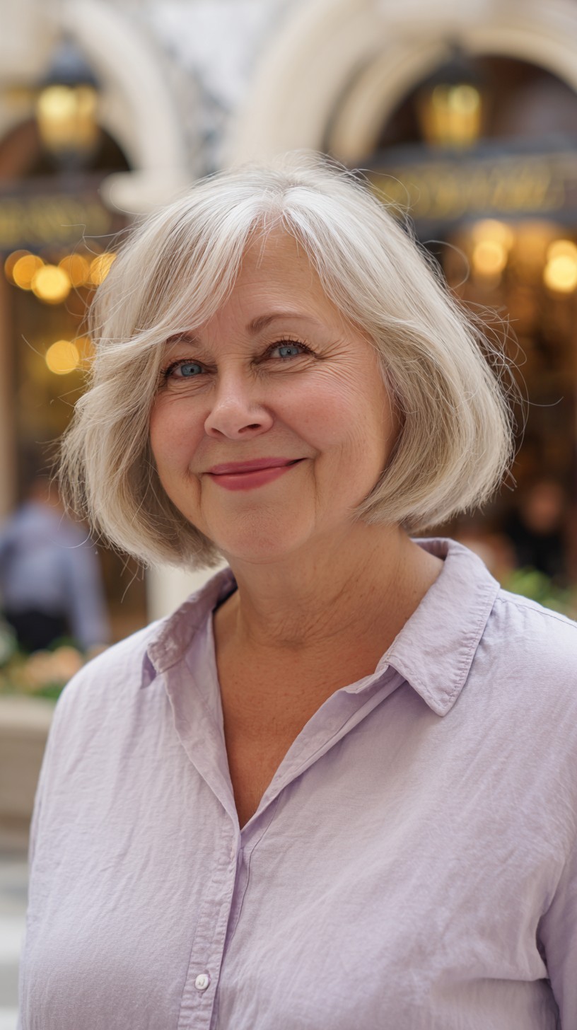 Soft Silver Layered Bob with Subtle Waves
