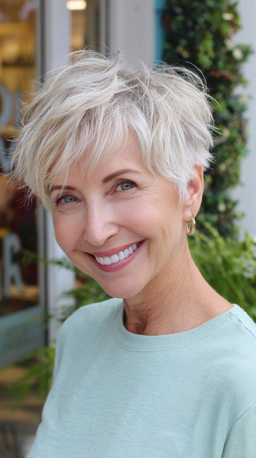 Stunning Ivory Layered Pixie with Soft Bangs