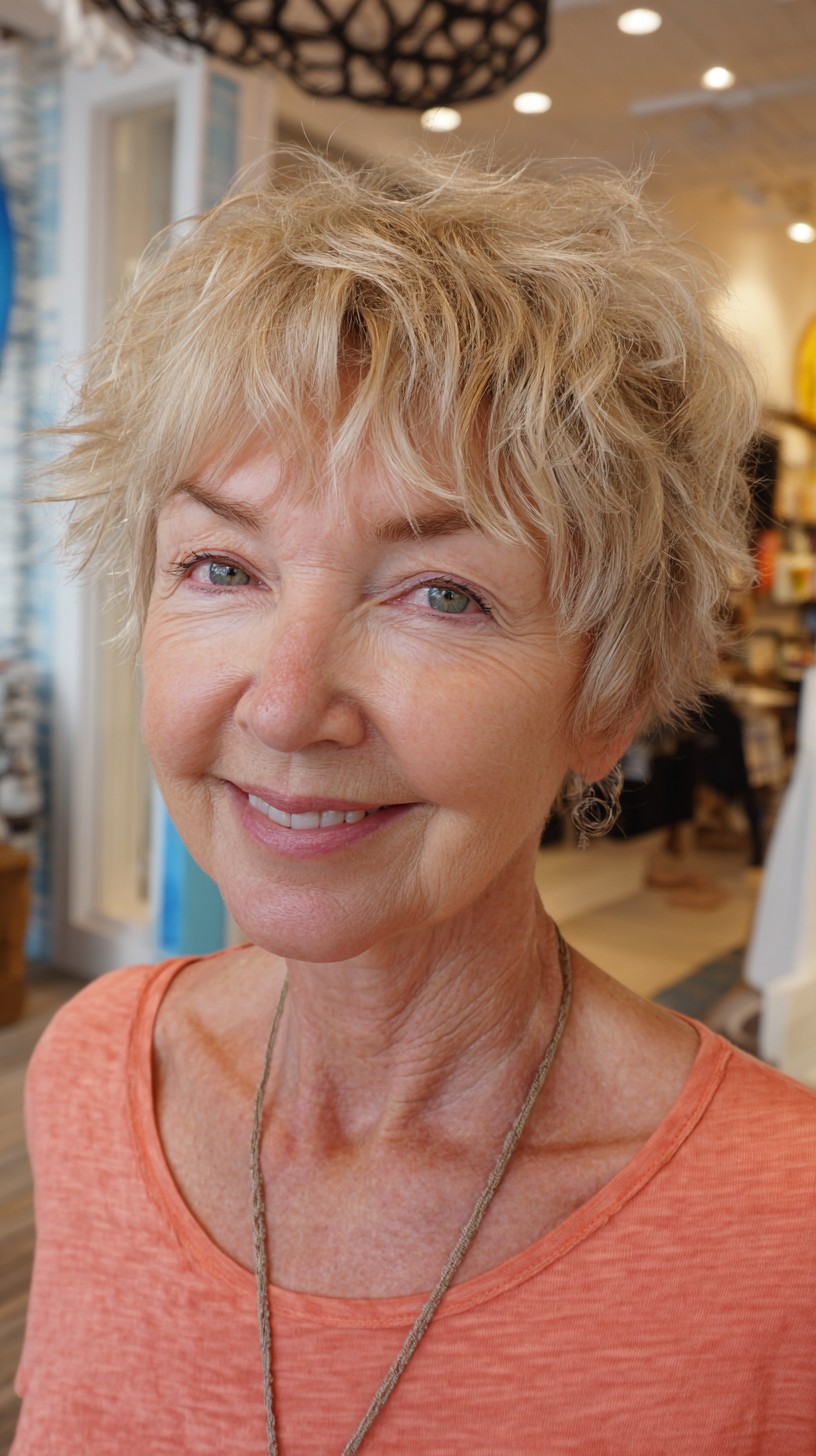 Sun-Kissed Tousled Pixie with Gentle Waves
