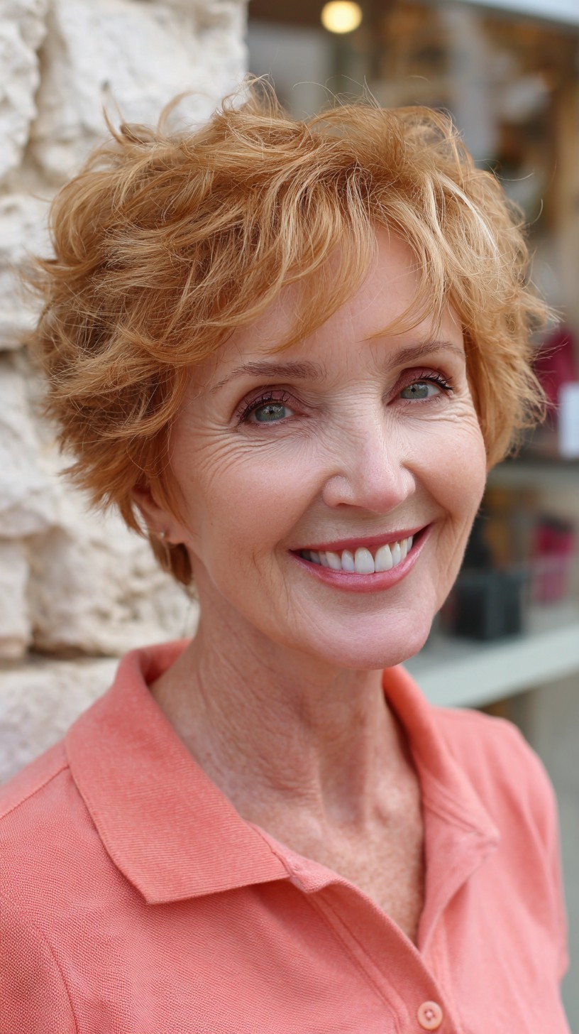 Vibrant Ginger Curled Pixie with Soft Volume