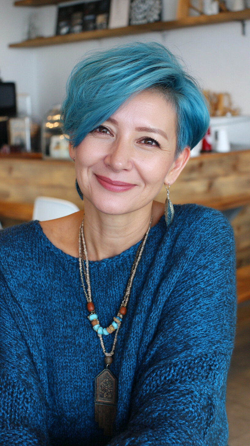 Aqua Blue Pixie with Tapered Undercut