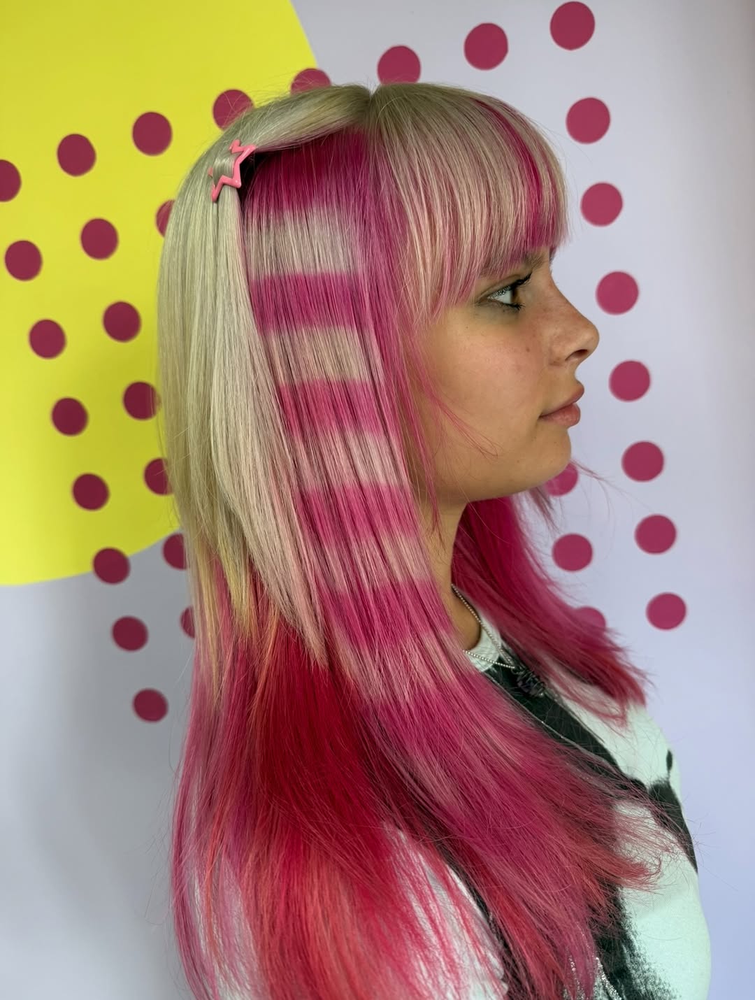 Blush-Pink Chameleon Stripes on Silky Cascading Locks