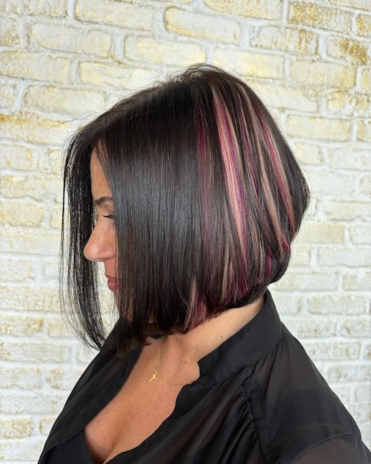 Bold Black Bob with Magenta Highlights