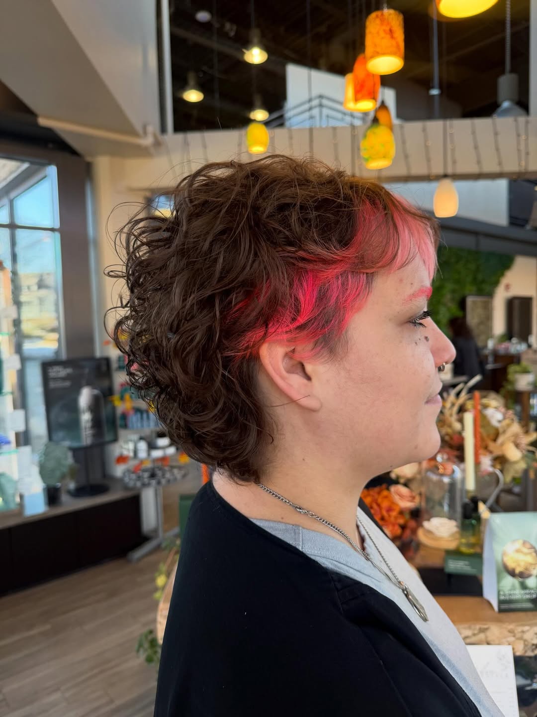 Bold Crimson Streaked Curly Pixie