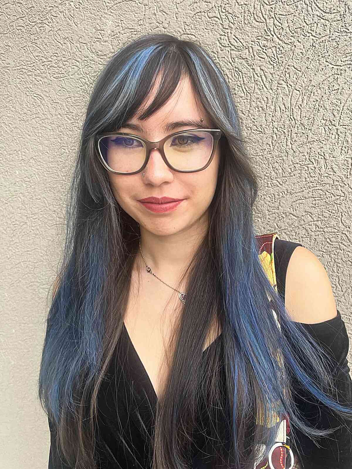 Bold Side Bangs with Long Layered Hair