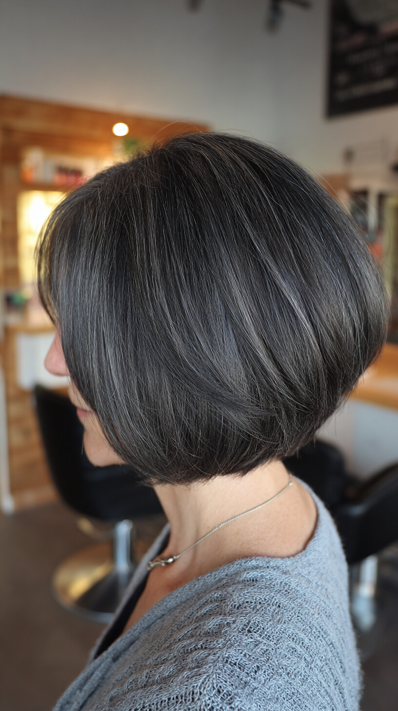 Charcoal Grey Smooth Stacked Bob