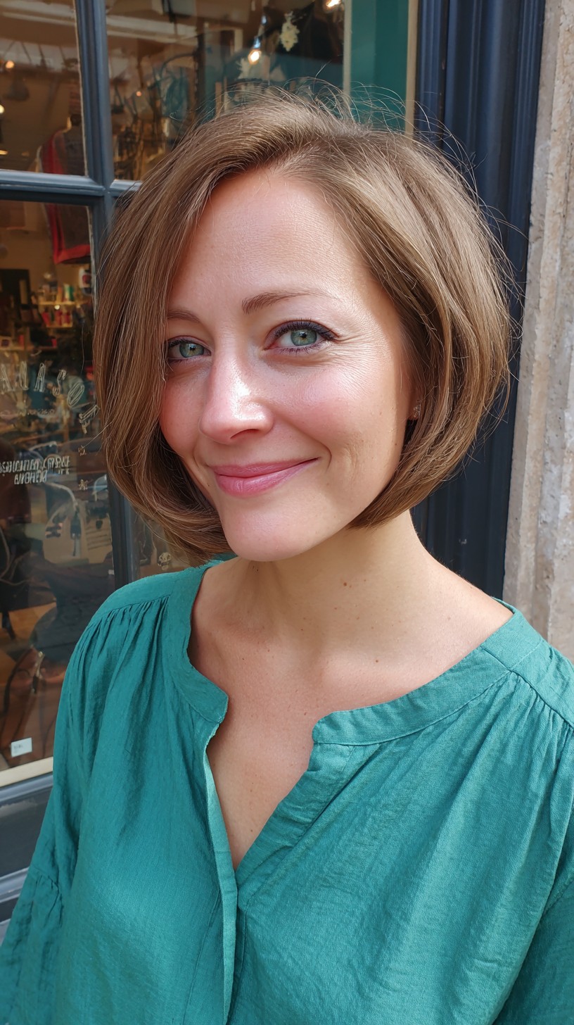 Chic Asymmetrical Chestnut Bob with Side-Swept Bangs