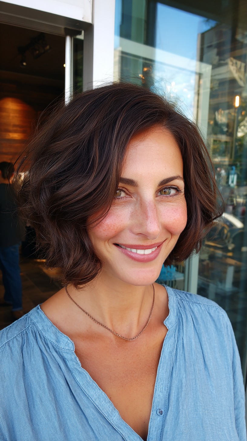 Chic Brunette Bob with Textured Waves