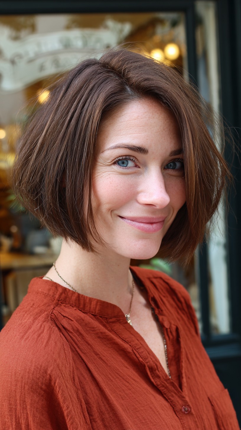 Chic Chestnut Lob with Gentle Waves