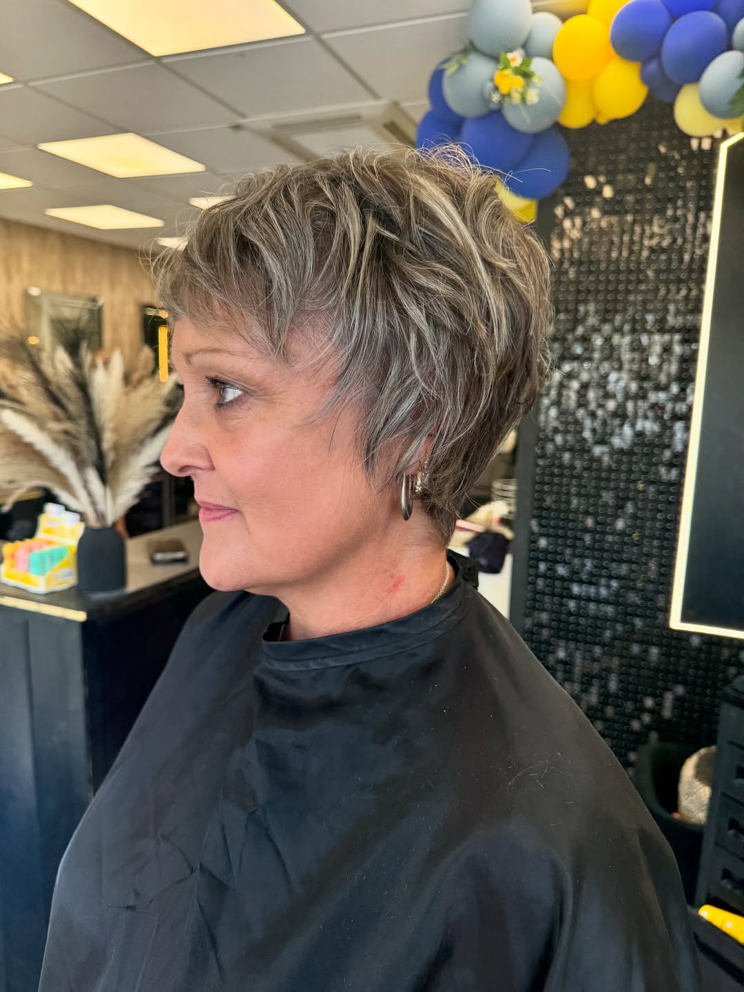 Chic Silver Layered Pixie for Mature Texture