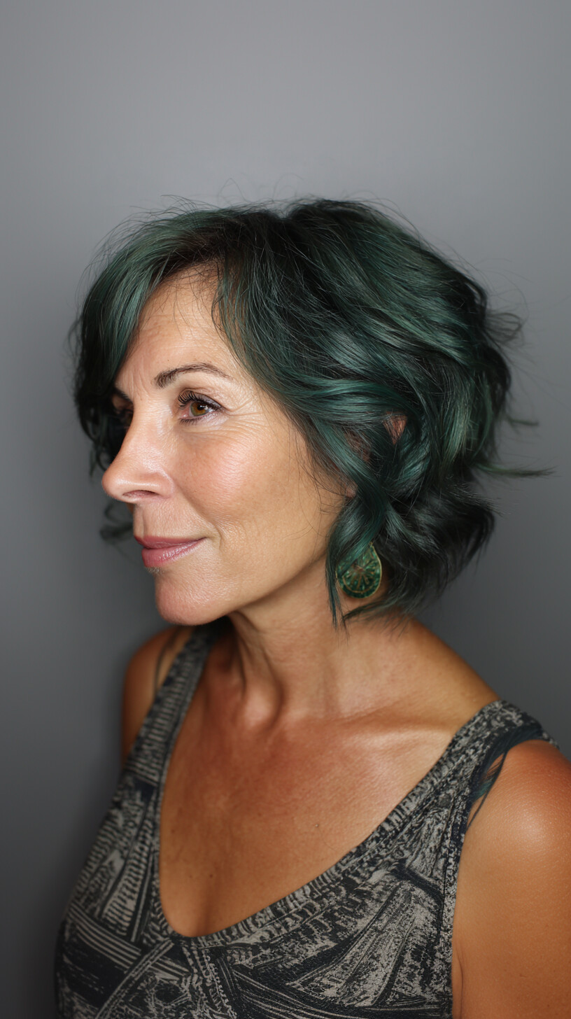Deep Teal Tousled Bob for Elegant Edge