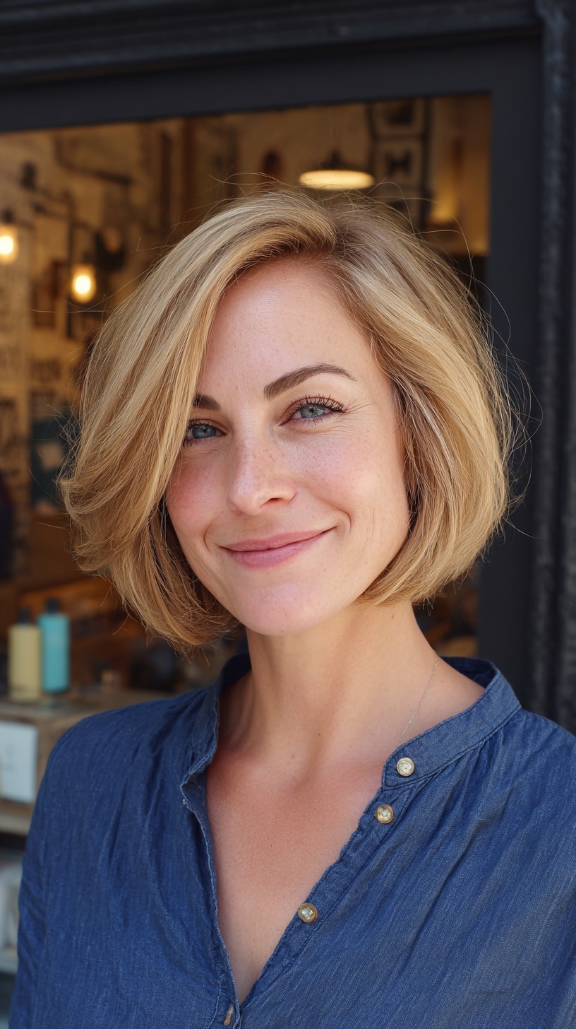 Effortless Sunlit Blonde Bob with Soft Curves