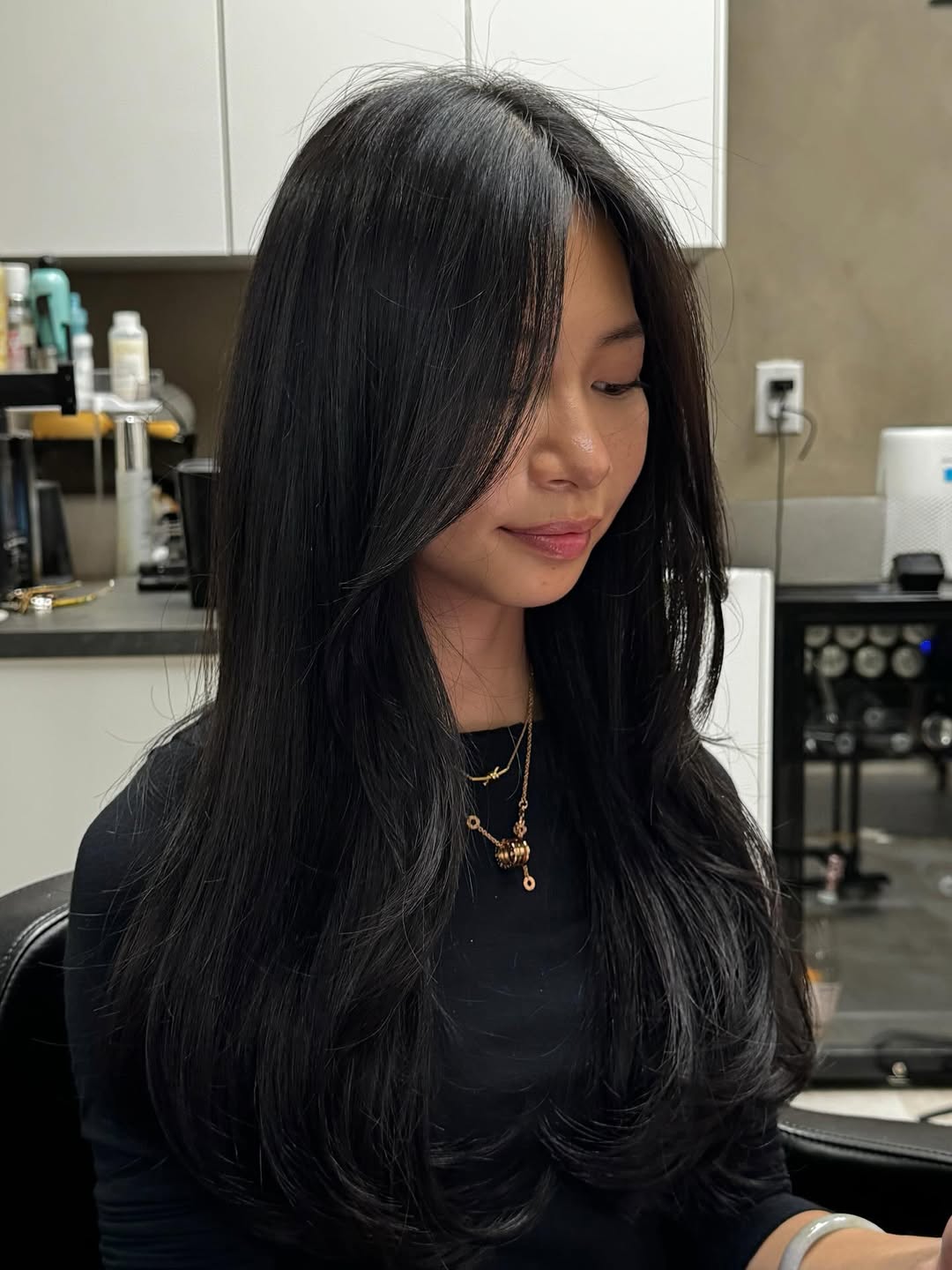 Elegant Raven Black Waves with Sheer Layers