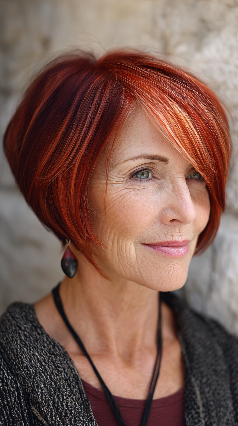 Fiery Copper Layered Bob with Dimensional Highlights