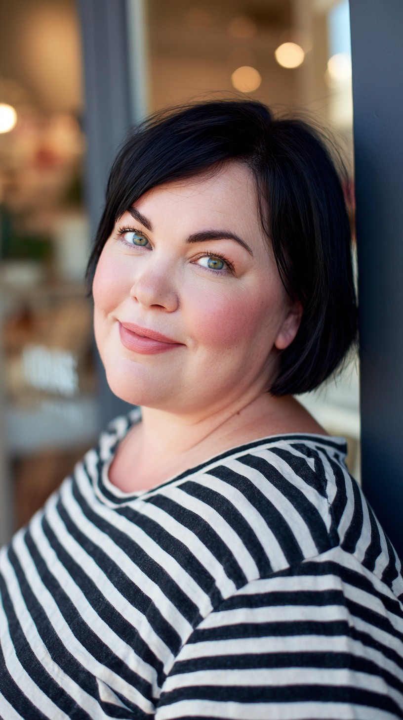 Jet-Black Asymmetrical Bob with Soft Bangs