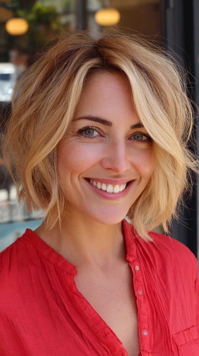 Light Golden Layered Bob with Natural Texture