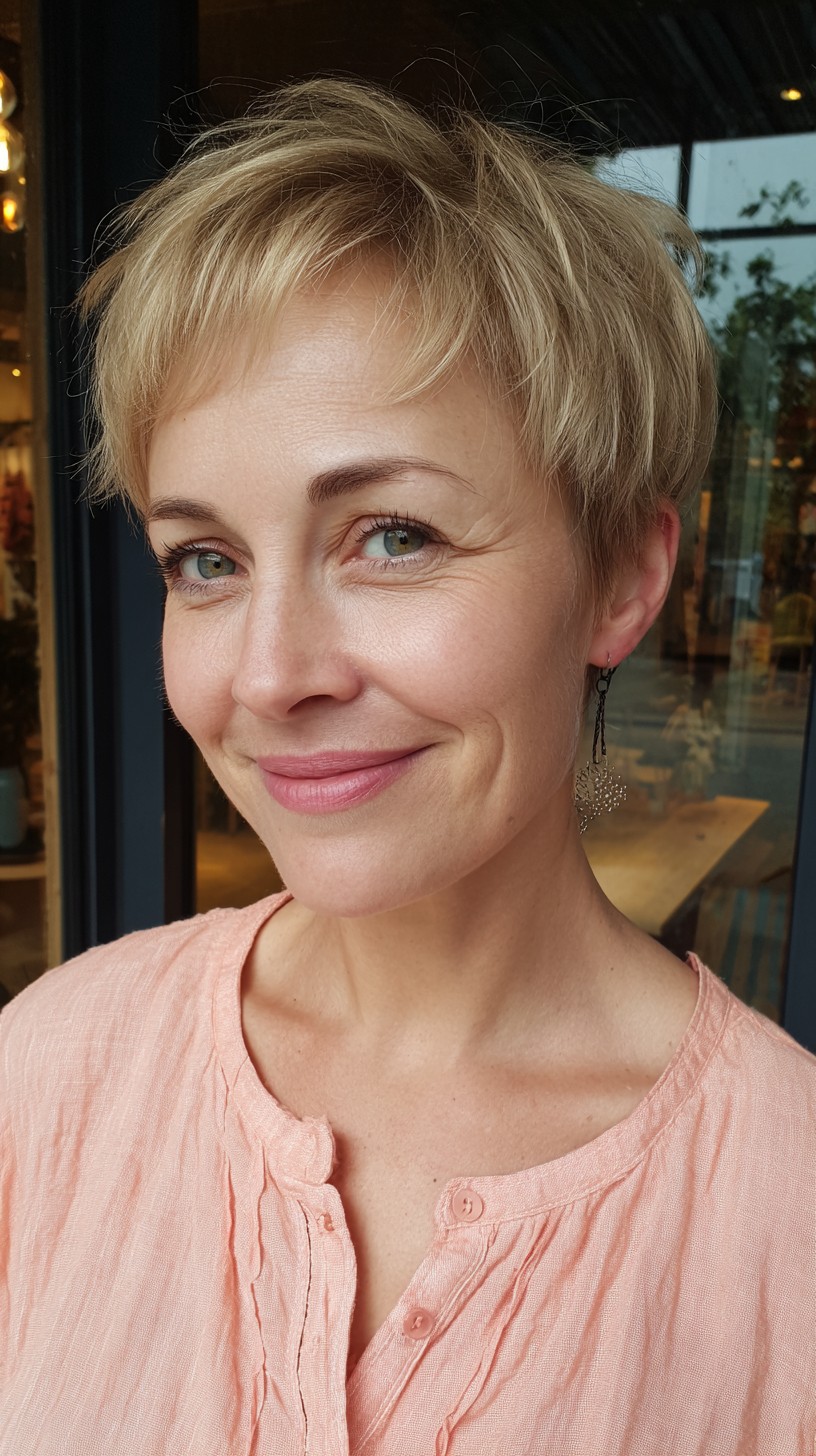 Luminous Blonde Textured Pixie with Voluminous Top