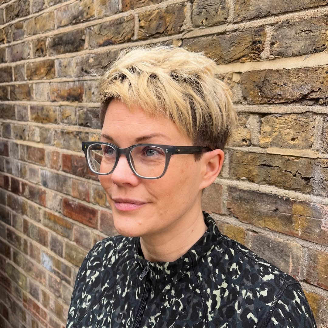 Modern Vanilla Blonde Pixie with Textured Layers