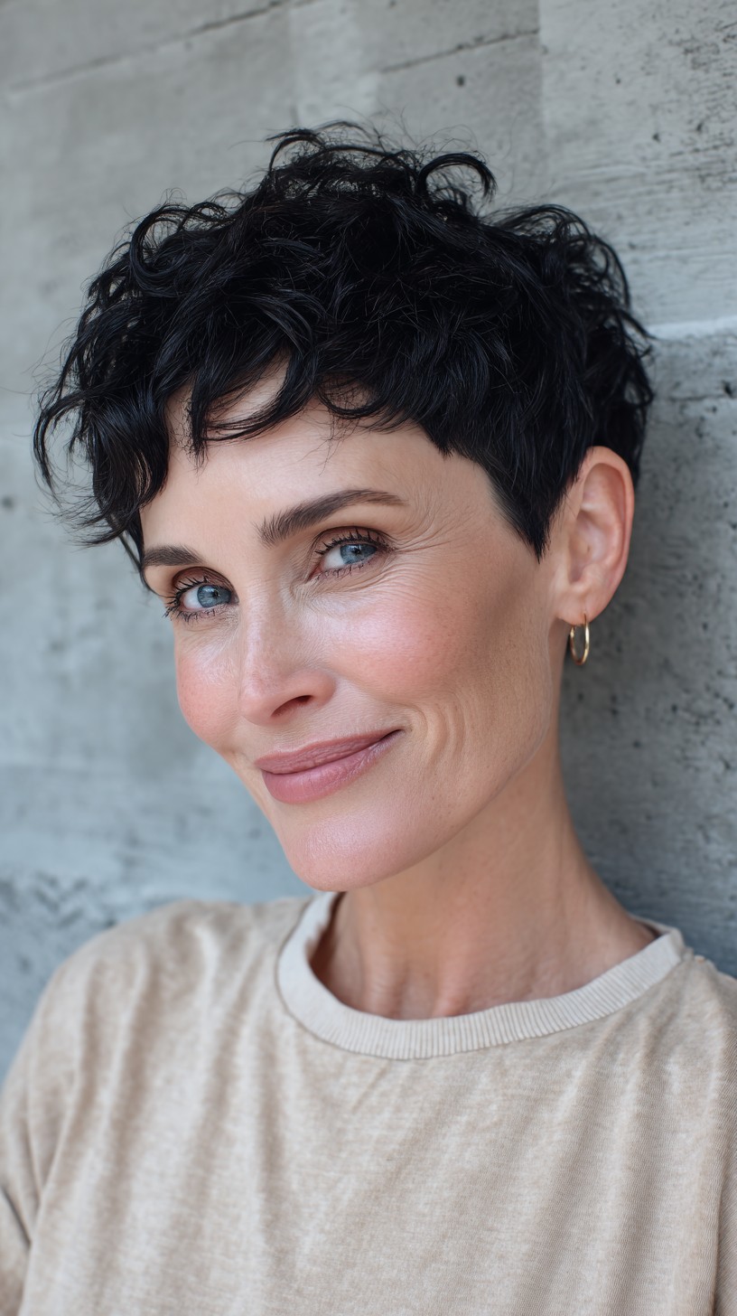 Playful Black Pixie with Defined Curls