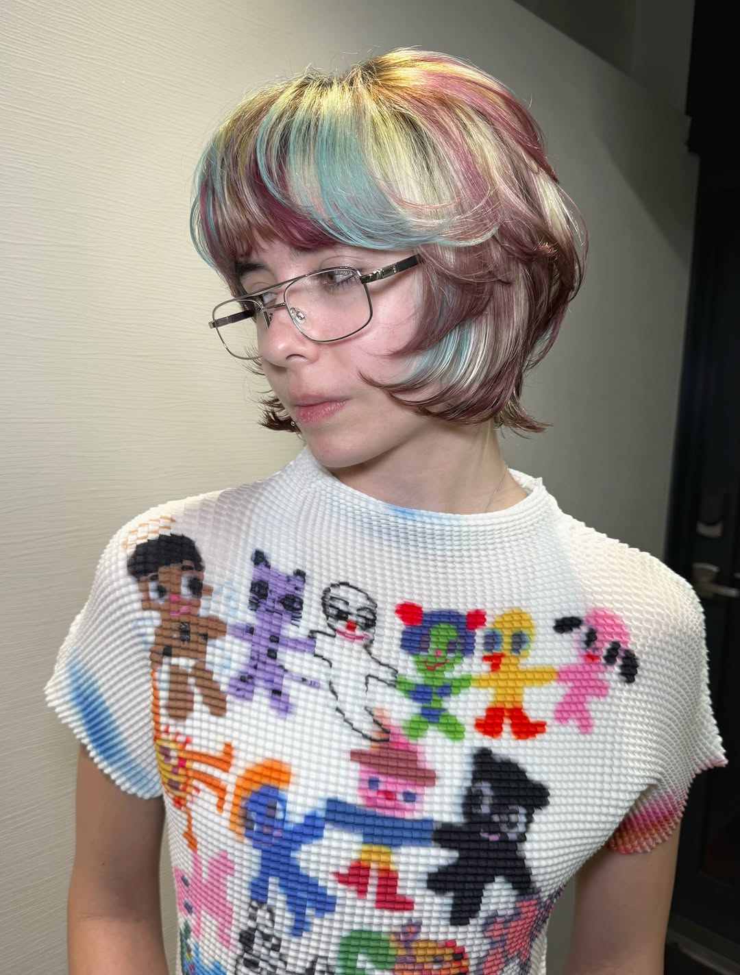 Playful Pastel Layered Bob with Wispy Bangs