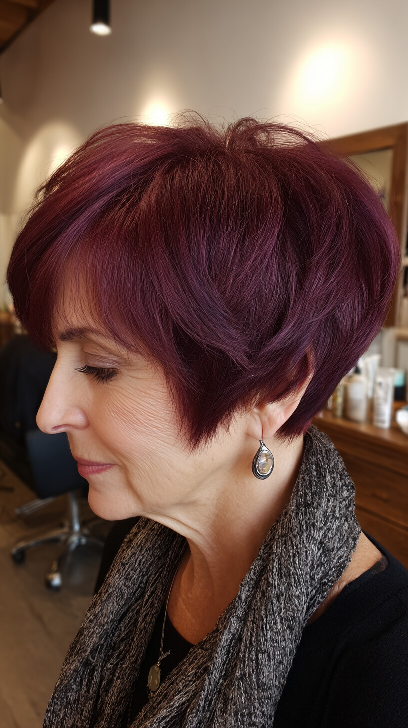 Ruby Red Tapered Bob with Volume