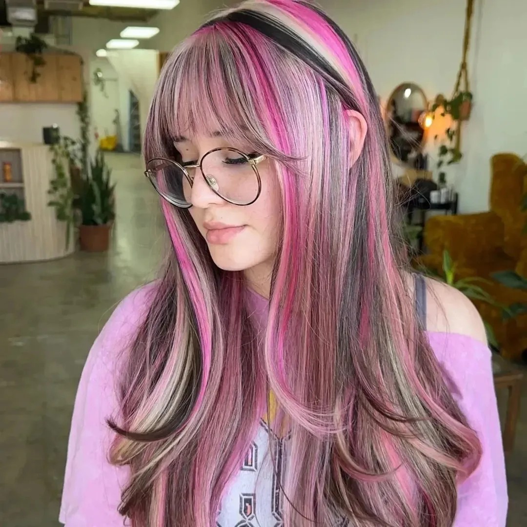 Silver-Lilac Strands with Bold Magenta Highlights