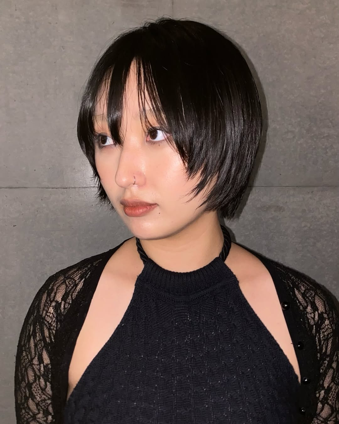 Sleek Black Bob with Natural Texture