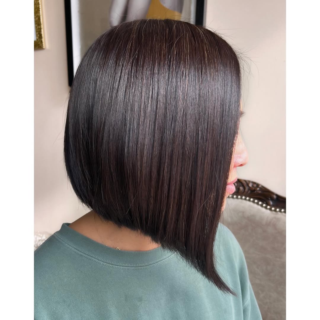 Sleek Chestnut Angled Bob with a Subtle Curve