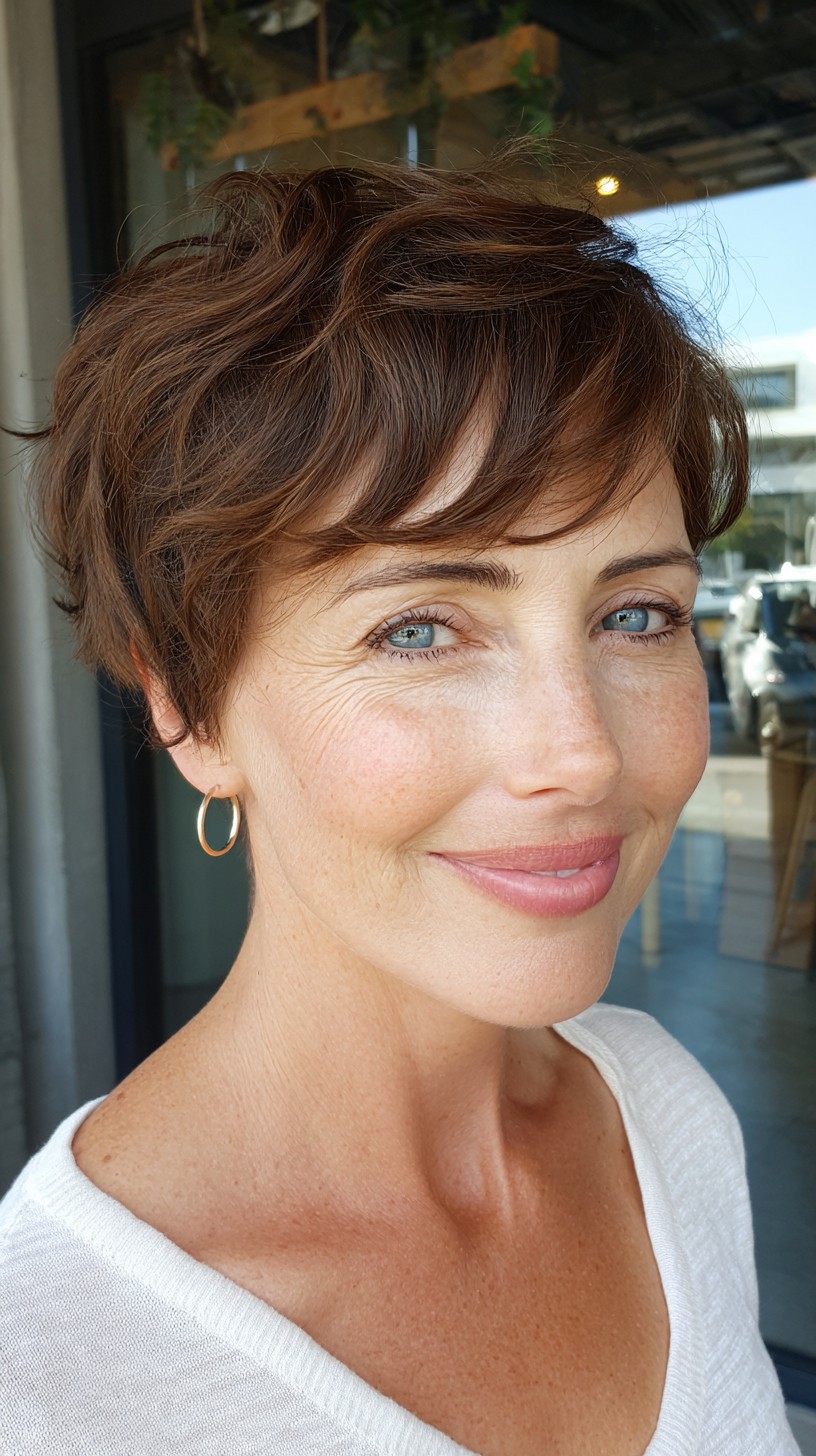 Sleek Chestnut Tousled Pixie with Soft Edges