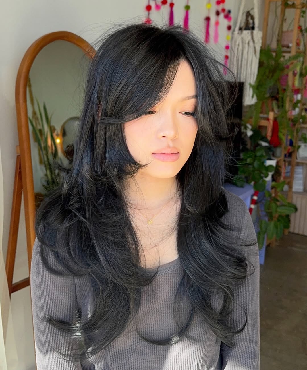 Softly-Textured Midnight Waves with Face-Framing Layers