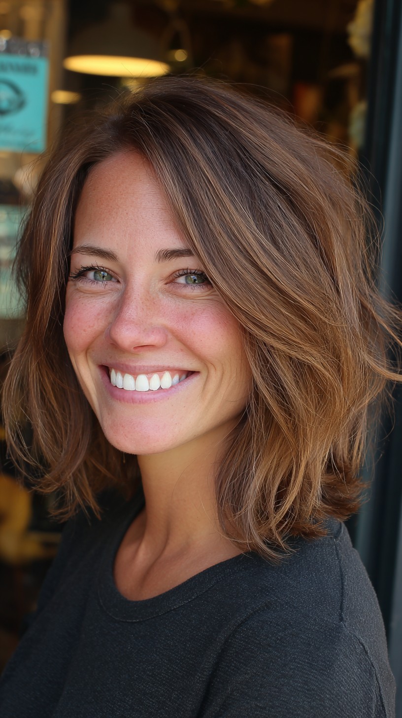 Subtle Graduated Chestnut Bob with Soft Waves