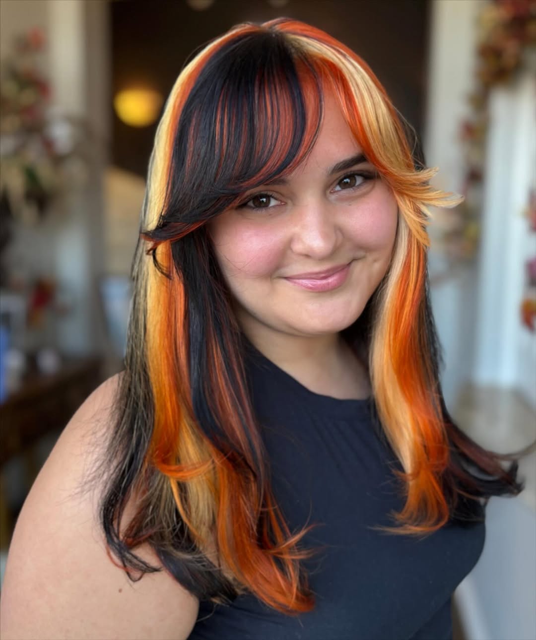 Sunset-Inspired Cascading Layers with Copper Highlights