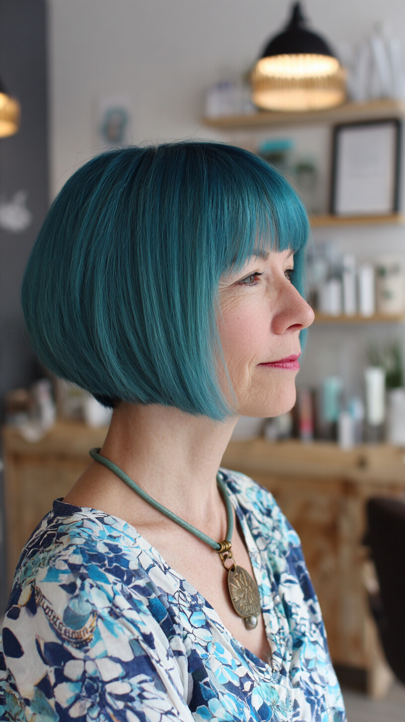 Teal Blue Precision Bob for Mature Confidence