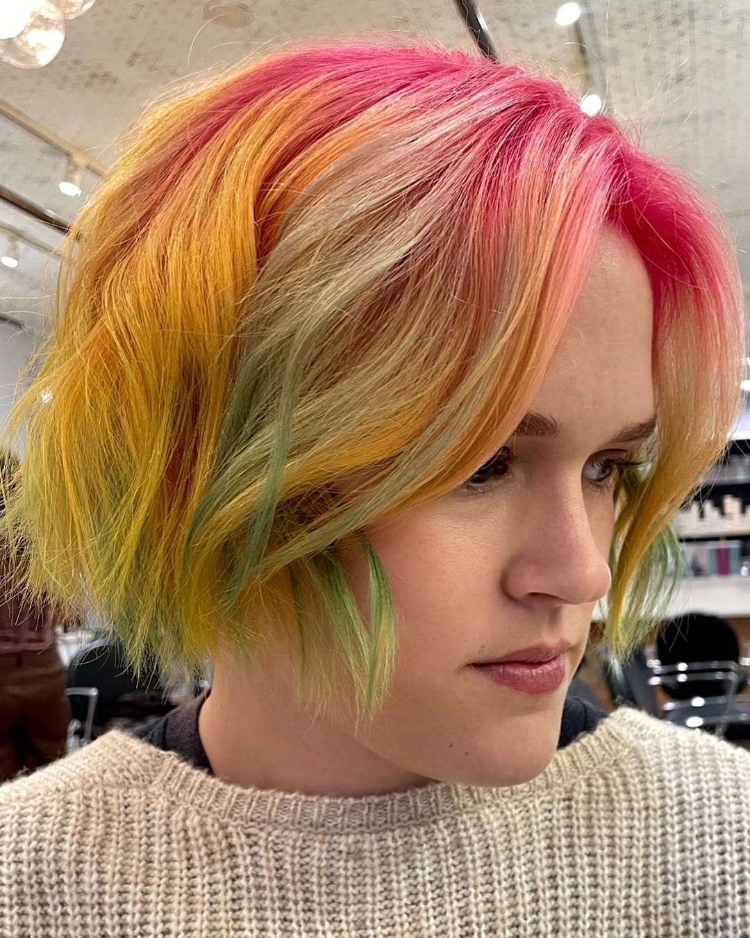 Vibrant Citrus Sunset on Tapered Bob