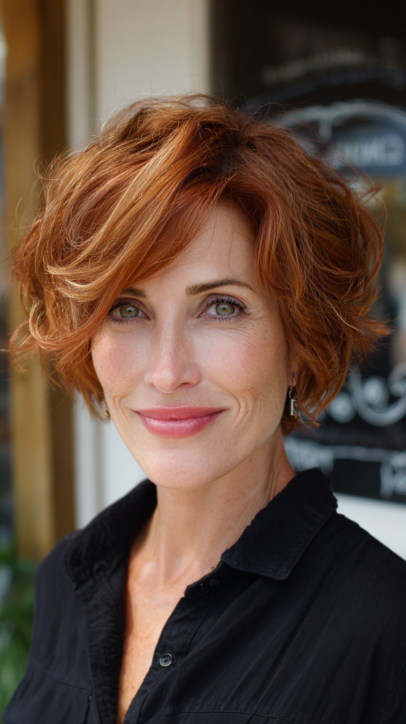 Vibrant Copper Tousled Bob with Subtle Highlights