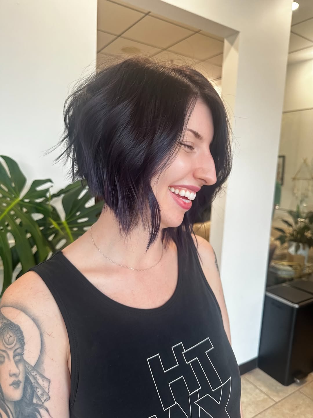 Vibrant Midnight-Blue Tousled Angled Bob