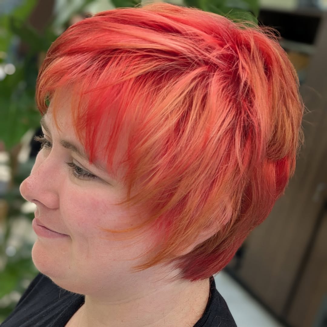 Vibrant Red Textured Pixie with Tapered Back