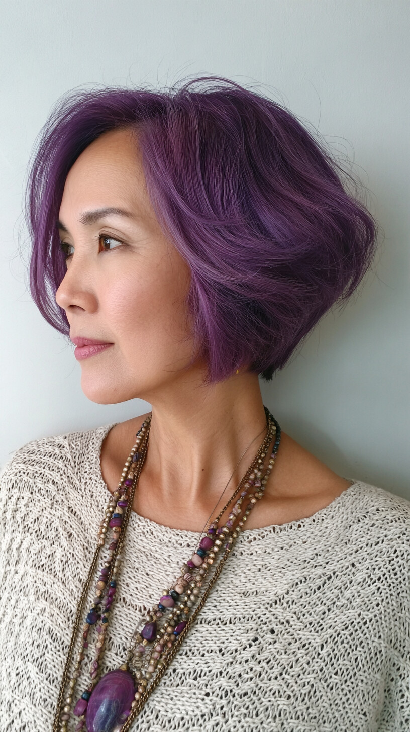 Vibrant Violet Bob with Textured Waves