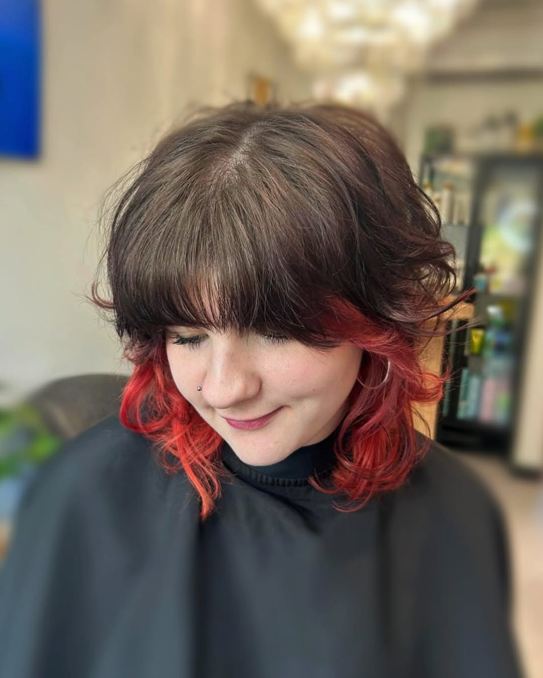 Creative Chestnut Shag with Vibrant Crimson Tips